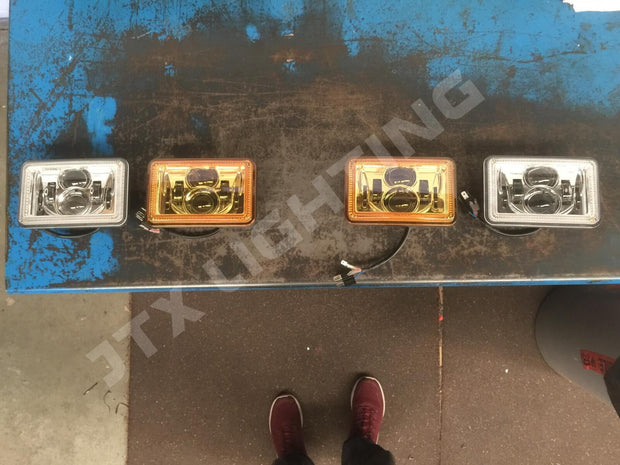 4×6″ LED Square Headlights (Yellow Covers, 4 x Lights) for 60 Series Landcruiser – By JTX Lighting